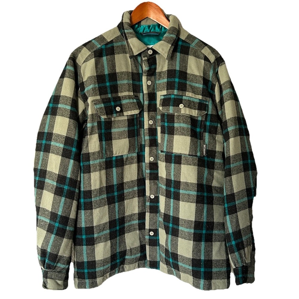 Columbia Interchange Men's Wool Plaid Down Feather Lined Zip Snap Jacket Size L